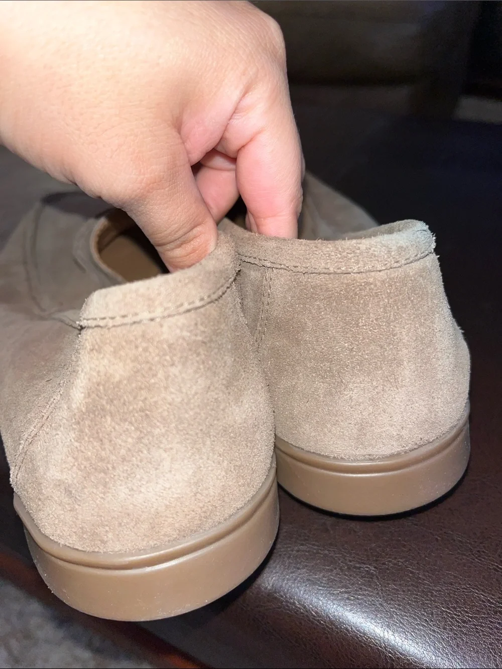 Men's Suede Penny Loafers in Taupe